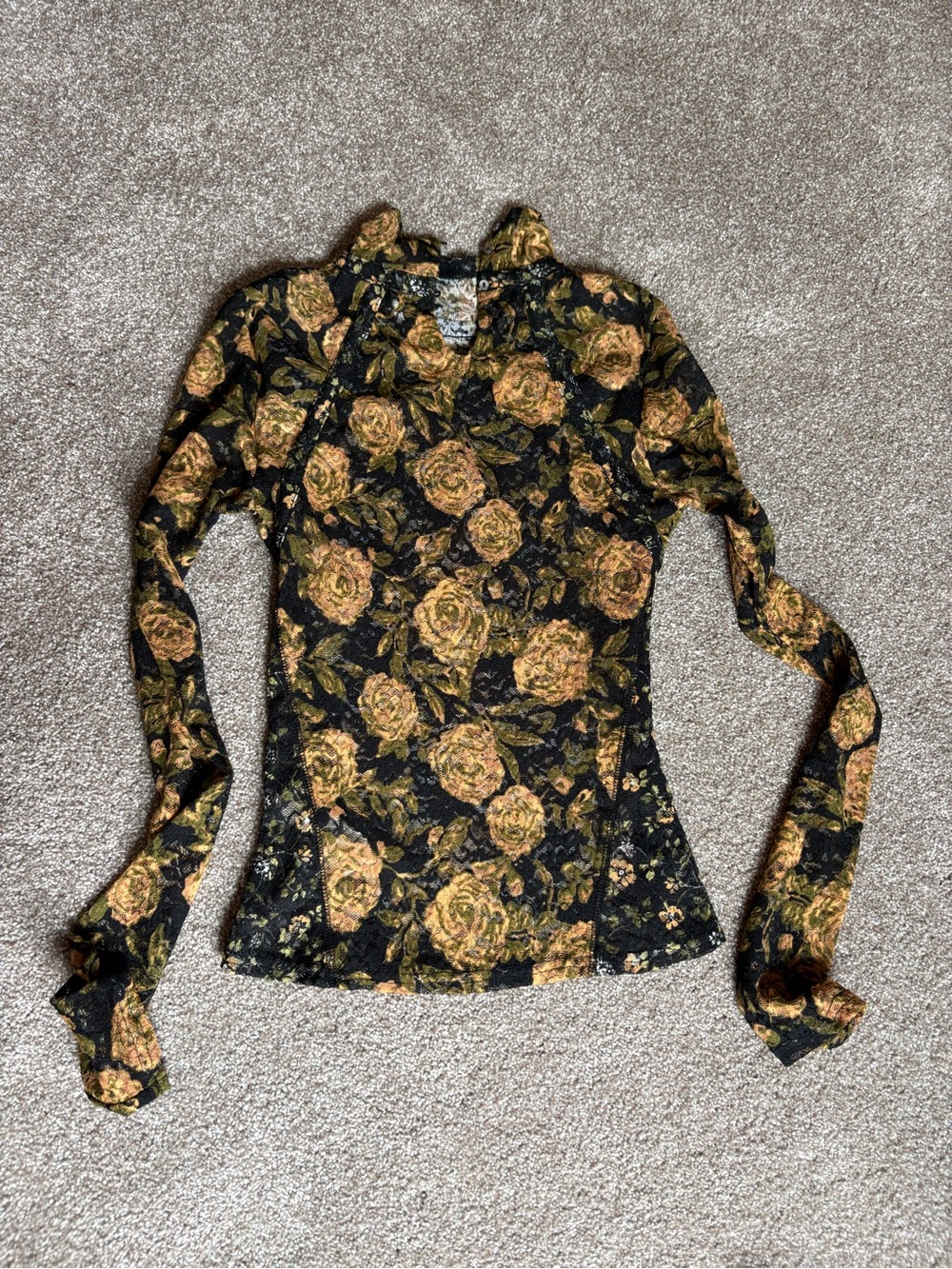 Free People Floral Lace Long-Sleeve Mock Neck Top - Black & Brown - Picture 4 of 5